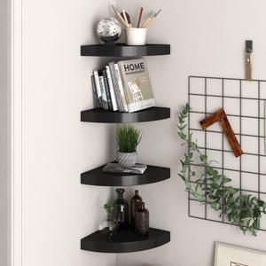 vidaXL Wall Corner Shelves Floating Corner Shelf Display Shelf 4 Pcs Black MDF