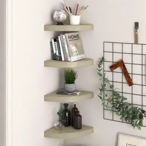 vidaXL Wall Corner Shelves Floating Corner Shelf Display Shelf 4 Pcs Oak MDF