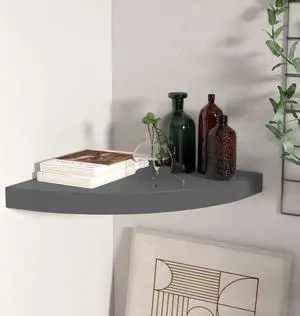 vidaXL Wall Corner Shelf Display Floating Corner Shelf High Gloss Gray MDF