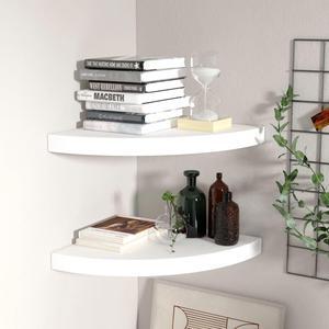 vidaXL Wall Corner Shelves Floating Corner Shelf Display Shelf 2 Pcs White MDF