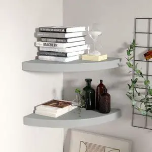 vidaXL Wall Corner Shelves Floating Corner Shelf Display Shelf 2 Pcs Gray MDF