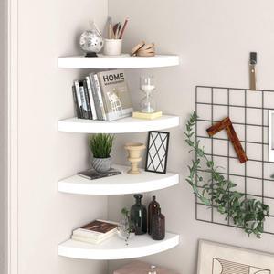 vidaXL Wall Corner Shelves Floating Corner Shelf Display Shelf 4 Pcs White MDF