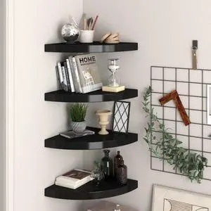 vidaXL Wall Corner Shelves Floating Corner Shelf Display Shelf 4 Pcs Black MDF