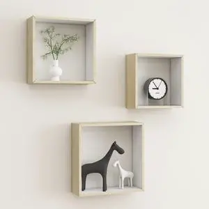 vidaXL Cubicle Shelves Display Floating Cube Shelves 3 Pcs White and Sonoma Oak