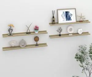 vidaXL Wall Shelves Floating Display Shelves 4 Pcs White and Sonoma Oak 31.5"