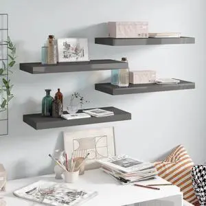 vidaXL Wall Shelves Floating Shelves Display Shelves 2 Pcs High Gloss Gray