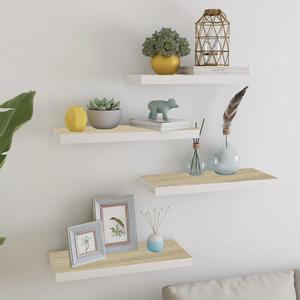 vidaXL Wall Shelves Floating Display Shelves for DVDs 2 Pcs Oak and White