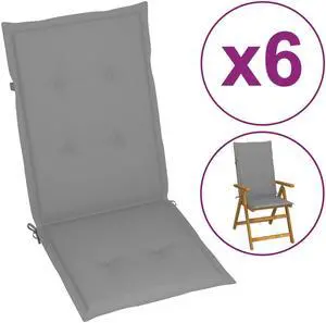 vidaXL Chair Cushion 6 Pcs Outdoor Garden High Back Chair Cushion Gray Fabric