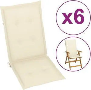 vidaXL Chair Cushion 6 Pcs Outdoor Garden High Back Chair Cushion Cream Fabric