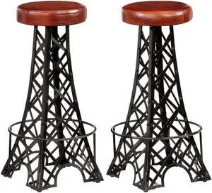 vidaXL Bar Stools Bar Seats Counter Height Island Stools 2 Pcs Real Leather