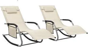 vidaXL Patio Lounge Chair Outdoor Chaise Lounge 2 Pcs Textilene Cream and Gray