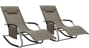 vidaXL Patio Lounge Chair Outdoor Chaise Lounge 2 Pcs Textilene Taupe and Gray