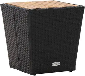 vidaXL Tea Table Patio End Table with Glass Top Coffee Table PE Rattan Black