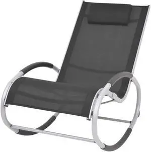 vidaXL Rocking Chair Outdoor Patio Rocking Chair with Pillow Black Textilene