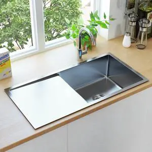vidaXL Handmade Kitchen Sink with Strainer Stainless Steel Under-Mount Sink vidaXL Handmade Kitchen Sink with Strainer Stainless Steel Under-Mount Sink