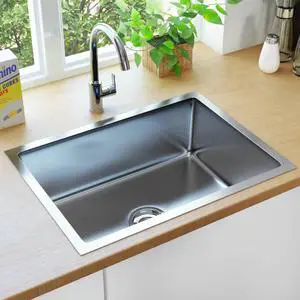 vidaXL Handmade Kitchen Sink Stainless Steel Under-Mount Sink Basin Furniture vidaXL Handmade Kitchen Sink Stainless Steel Under-Mount Sink Basin Furniture