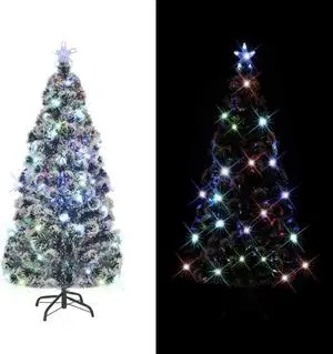 vidaXL Pre-lit Christmas Tree Xmas Tree Decoration Green and White Fiber Optic