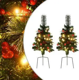 vidaXL Artificial Pathway Pre-lit Christmas Tree Xmas Tree Decoration 2 Pcs PVC