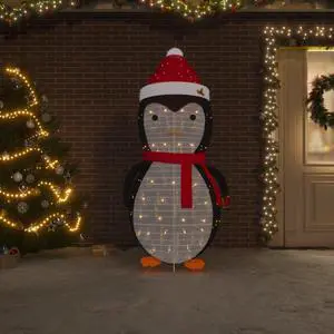 vidaXL Christmas Lighting Xmas Snow Penguin Figure with 2 LEDs Luxury Fabric