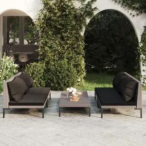 vidaXL Patio Lounge Set Outdoor Sectional Sofa 5 Piece Poly Rattan Dark Gray