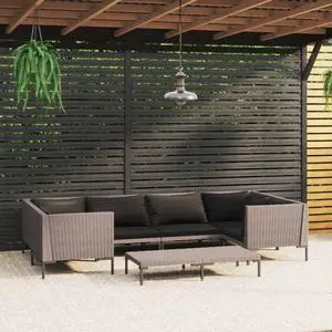 vidaXL Patio Lounge Set Table and Sofas Outdoor Garden Gray Poly Rattan 2 Piece
