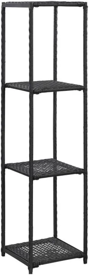 vidaXL Storage Shelf Book Rack Open Shelf Bookcase Household Black Poly Rattan