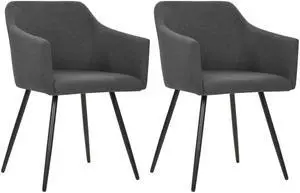 vidaXL Dining Chairs 2 Pcs Accent Arm Chair with Metal Legs Dark Gray Fabric
