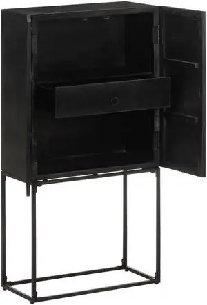 vidaXL Sideboard Kitchen Storage Cabinet Black Solid Wood Acacia and Mango