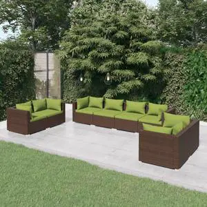 vidaXL Patio Lounge Set Outdoor Sectional Sofa Set 8 Piece Poly Rattan Brown