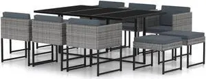 vidaXL Table Patio Outdoor Dining Table with Glass Top Garden Furniture Steel