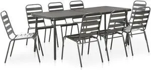 vidaXL Patio Dining Set 9 Piece Patio Dining Table and Chairs Steel Dark Gray