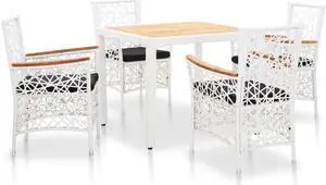 vidaXL Patio Dining Set 5 Piece Outdoor Table and Chairs Poly Rattan White