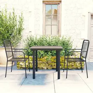 vidaXL Patio Dining Set 3 Piece Black Glass and Steel Outdoor Garden Dinner