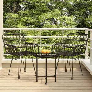 vidaXL Patio Dining Set 3 Piece Table and Chairs Modern Black Poly Rattan