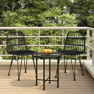 vidaXL Patio Dining Set 3 Piece Table and Chairs Modern Black Poly Rattan