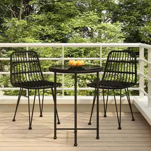 vidaXL Patio Dining Set 3 Piece Table and Chairs Modern Black Poly Rattan