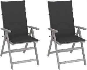 vidaXL Outdoor Recliner Chairs 2 Pcs Patio Chair with Cushions Solid Wood Acacia