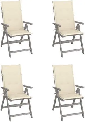 vidaXL Outdoor Recliner Chairs 4 Pcs Patio Chair with Cushions Solid Wood Acacia