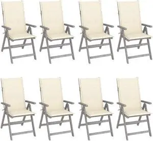 vidaXL Outdoor Recliner Chairs 8 Pcs Patio Chair with Cushions Gray Acacia Wood