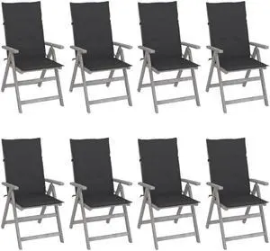 vidaXL Outdoor Recliner Chairs 8 Pcs Patio Chair with Cushions Gray Acacia Wood