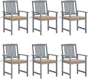 vidaXL Patio Chairs 6 Pcs Outdoor Chair with Cushions Solid Wood Acacia Gray
