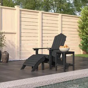 vidaXL Adirondack Chair Lawn Chair with Footstool and Table HDPE Anthracite