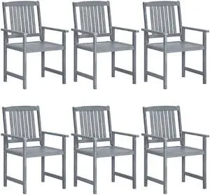 vidaXL Patio Chairs 6 Pcs Dining Chair with Armrest Solid Wood Acacia Gray