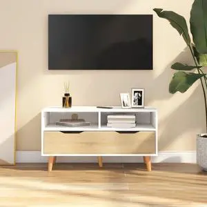 vidaXL TV Cabinet White and Sonoma Oak 35.4"x15.7"x19.1" Engineered Wood