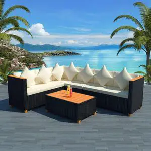 vidaXL Patio Furniture Set 4 Piece Outdoor Sofa and Table Poly Rattan Black