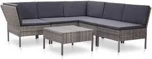 vidaXL Patio Furniture Set 6 Piece Sectional Sofa with Table Poly Rattan Gray
