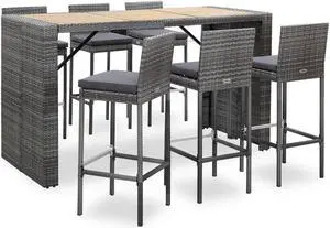 vidaXL Patio Bar Set 7 Piece Patio Bar Table and Chairs Dining Set Poly Rattan