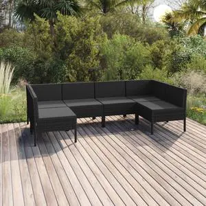 vidaXL Patio Lounge Set 6 Piece with Cushions Poly Rattan Black Garden Seat