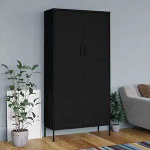vidaXL Wardrobe Armoire Closet Clothes Organizer with Shelves Black Steel