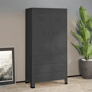 vidaXL Industrial Wardrobe Anthracite Metal Storage Chest Closet Furniture